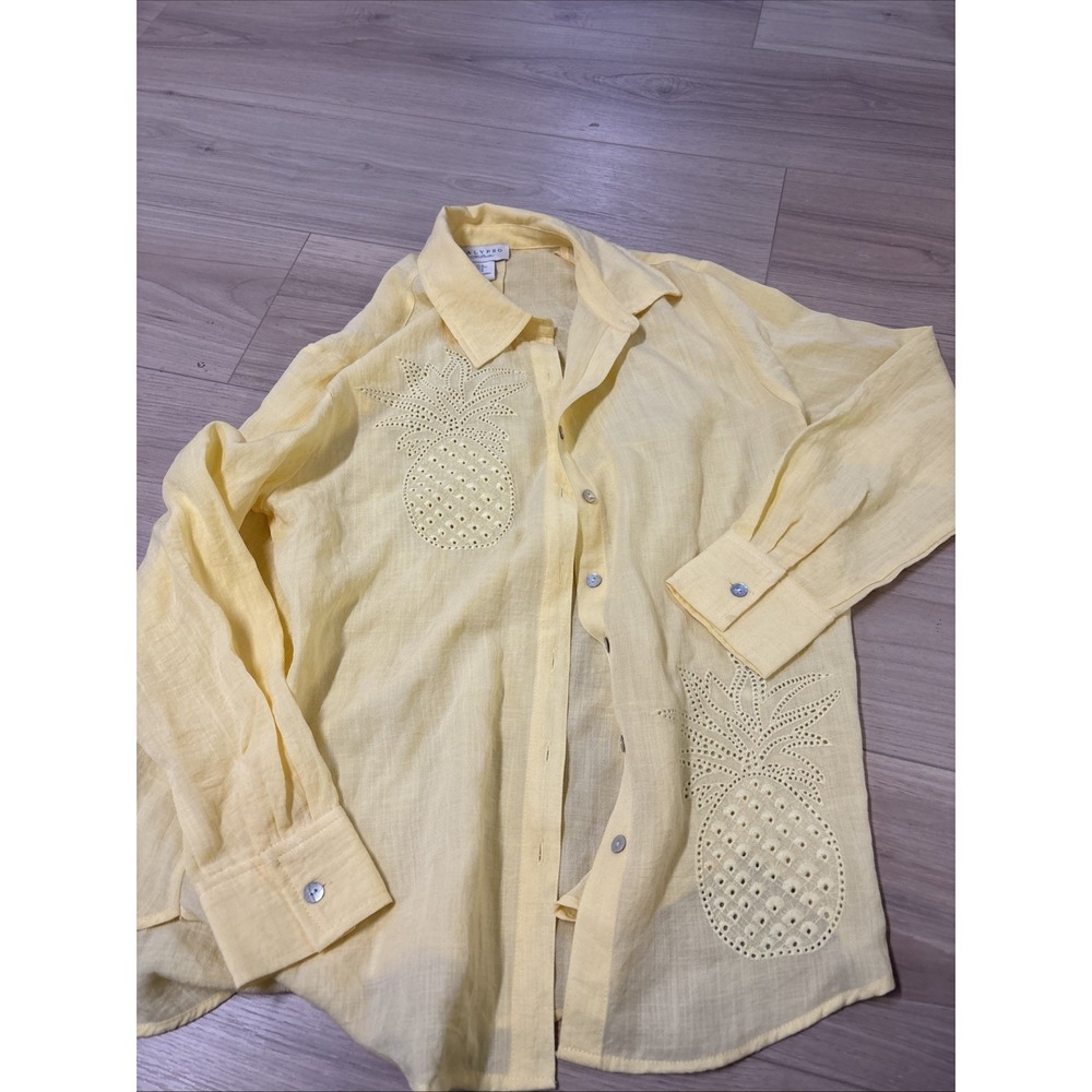 CALYPSO ST. BARTH Embroidered Pineapple  Button Down Shirt Light Yellow Medium